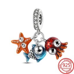 Breloque pendante colorée Ocean Star Fish Octopus convient au bracelet original de Pandora bijoux