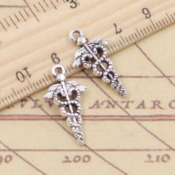 Breloques en argent tibétain caducée médicale symboles 25x14mm bijoux anciens artisanat fait à