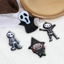 Pendentifs à breloques pour la fabrication de bijoux 5 pièces squelette crâne couleur noir et