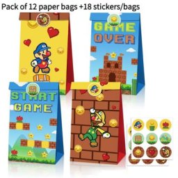 Ensemble de 12 pièces de Super Mario Bros Sac cadeau de dessin animé Rick Anime sac en papier de