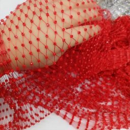 Filet de Pêche Rouge avec Pierre Clip Strass Tissu de Connexion Conception Chaude Blanc pour