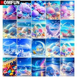 HOMFUN – peinture diamant thème ""coquillage de plage vue sur la mer"" images broderie 3D points
