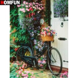 HOMFUN – peinture diamant ""vélo scénique"" broderie complète 5D perles carrées ou rondes points de