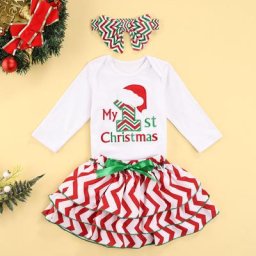 Ensemble de vêtements de noël pour nouveau-né 0-3 ans barboteuse à manches longues + jupe +