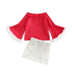 Haut à manches longues évasées + jupe trapèze avec ceinture pour enfants de 1 à 6 ans tenues de