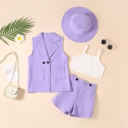Vêtements d'été coréens pour petites filles veste longue imbibée + caraco + short + chapeau 4