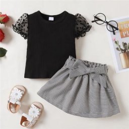 Ensemble chemisier à manches courtes et jupe à carreaux pour bébé fille tenue de princesse à la