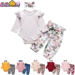 Ensemble de Vêtements pour Bébé Fille Tenue à Manches sulf Pantalon à Fleurs en Y Bande de Sauna