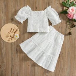 Ensemble de vêtements d'été en dentelle pour filles haut à manches courtes et jupe 2 pièces tenue
