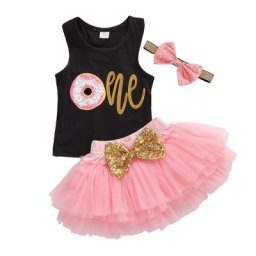 Vêtements pour bébés filles de 0 à 24 mois ensemble 3 pièces haut en dentelle Tutu Mini jupe