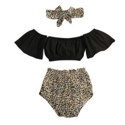 Tenue d'été pour bébés filles ensemble 3 pièces hauts à manches courtes gilet Short léopard