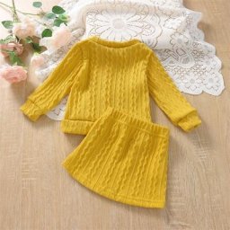 Costume deux pièces pour bébé fille jupe courte couleur unie chemisier à manches longues jupe