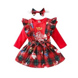 Tenues de noël pour bébés filles combishort à manches longues col rond imprimé couronne et