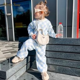 Ensemble de Vêtements Tricotés pour Bébé Fille et Garçon Pull et Pantalon à Carreaux Imbibés de 1