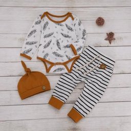 Ensemble de vêtements pour nouveau-né 3 pièces imprimé plume manches longues barboteuse