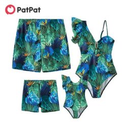 PatPat – maillot de bain une pièce imprimé plante ensemble assorti pour toute la famille garniture
