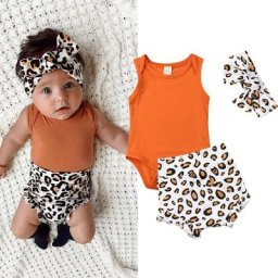 Ensemble d'été 3 pièces pour bébé fille barboteuse léopard pantalon court Short taille haute