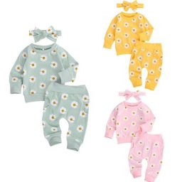 Ensemble 3 pièces pour bébés filles manches longues joli Top imprimé et pantalon bandeau