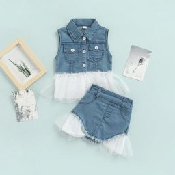 Tenue 2 pièces pour bébés filles Streetwear couture de gaze boutons de col chemise débardeur +