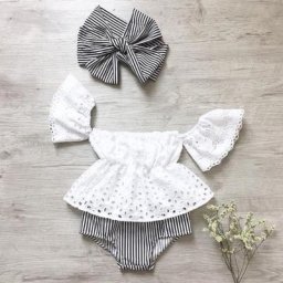 Ensemble de vêtements en dentelle pour bébés filles 3 pièces haut à manches courtes Short à