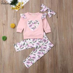 Ensemble haut à manches longues et pantalon à fleurs pour bébé fille tenue 3 pièces