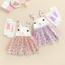 Robe d'été pour bébés filles barboteuse décontractée imprimé de lapin de dessin animé fleurs