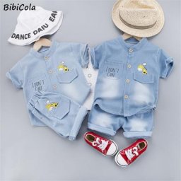 Ensemble de vêtements d'été pour bébés garçons T-shirt girafe de dessin animé + short en jean