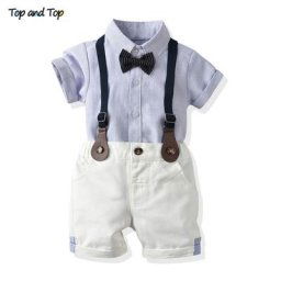 Top and Top-Ensemble de vêtements pour bébé garçon chemise à manches courtes et short à bretelles
