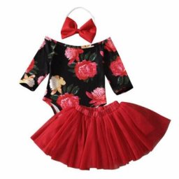 Ensemble 3 pièces pour nouveau-né fille barboteuse + jupe Tutu + bandeau