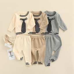Tenue d'automne et d'hiver 2 pièces pour bébés garçons pull à manches longues à col ras du cou pour