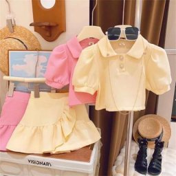 Ensemble Chemise à Revers et Short à Manches Courtes pour Fille Vêtements Décontractés pour Enfant