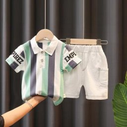 Ensemble 2 pièces pour bébé garçon T-Shirt rayé + pantalon court revers rayé manches en T +