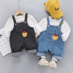 T-shirt à manches longues pour garçons et filles avec bretelles en jean pour bébé nouvelle
