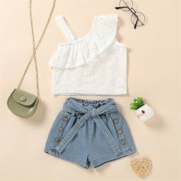 Costume décontracté pour enfants filles ensemble de 2 pièces haut à une bretelle et pantalon court