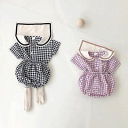MILANCEL-Vêtements d'été pour bébés t-shirts à carreaux et bloomer en coton col rabattu tenues