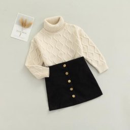 Ensemble de vêtements d'automne et d'hiver pour filles 2 pièces pull à manches longues et col