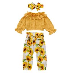Ensemble 3 pièces pour bébés filles T-Shirt à volants pantalon tournesol tenues d'automne
