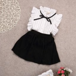 Robe rayée sans manches pour filles jupe unie ensemble de vêtements 2 pièces