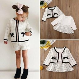 Ensemble de vêtements pour bébé fille 2 pièces veste à carreaux manteau + manches longues robe