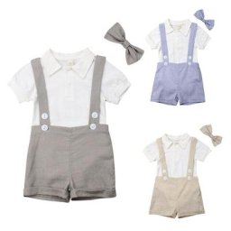 Ensemble 3 pièces pour bébé garçon tenue de soirée formelle haut à manches courtes barboteuse et