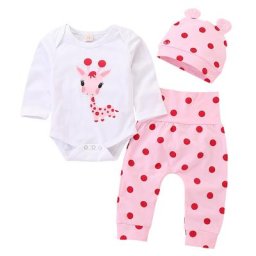 Baywell – ensemble décontracté pour petite fille 3 pièces body girafe pantalon à pois et bonnet