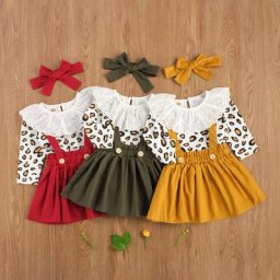 Vêtements printemps-automne pour petites filles 3 pièces imprimé léopard jupe à bretelles