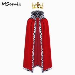 Costume Médiéval pour Enfant Garçon et Fille Couronne Everak Cape Rouge Tenue pour Halloween