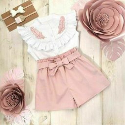 PUDCOCO-Ensemble d'été pour petites filles de 1 à 7 ans t-shirt et short à plumes
