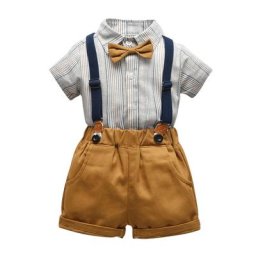 Tenue 2 pièces pour garçons ensemble chemise à nœud papillon + bretelles Short à bretelles pour