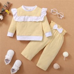 Ensemble décontracté pour bébé fille 2 pièces haut à manches longues à volants col rond taille