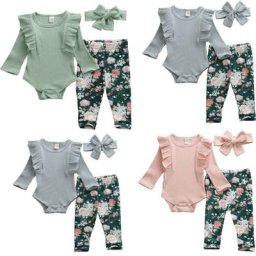Ensemble 3 pièces en coton pour bébés filles barboteuse + pantalon + bandeau vêtements