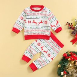 Ensemble 2 pièces pour nouveau-né de 0 à 24 mois tenue de noël imprimé flocon de neige cerf