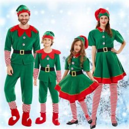 Costume d'elfe de Noël vert pour enfants et adultes père Noël tenues assorties pour la famille