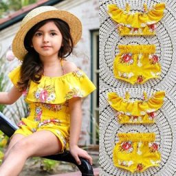 Ensemble de vêtements 2 pièces pour petite fille haut et short à bretelles motif Floral Royal
